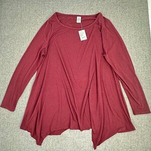 NEW! West Loop Shark bite Tunic Top Large Long Sleeve‎ Relaxed Fit Burgundy